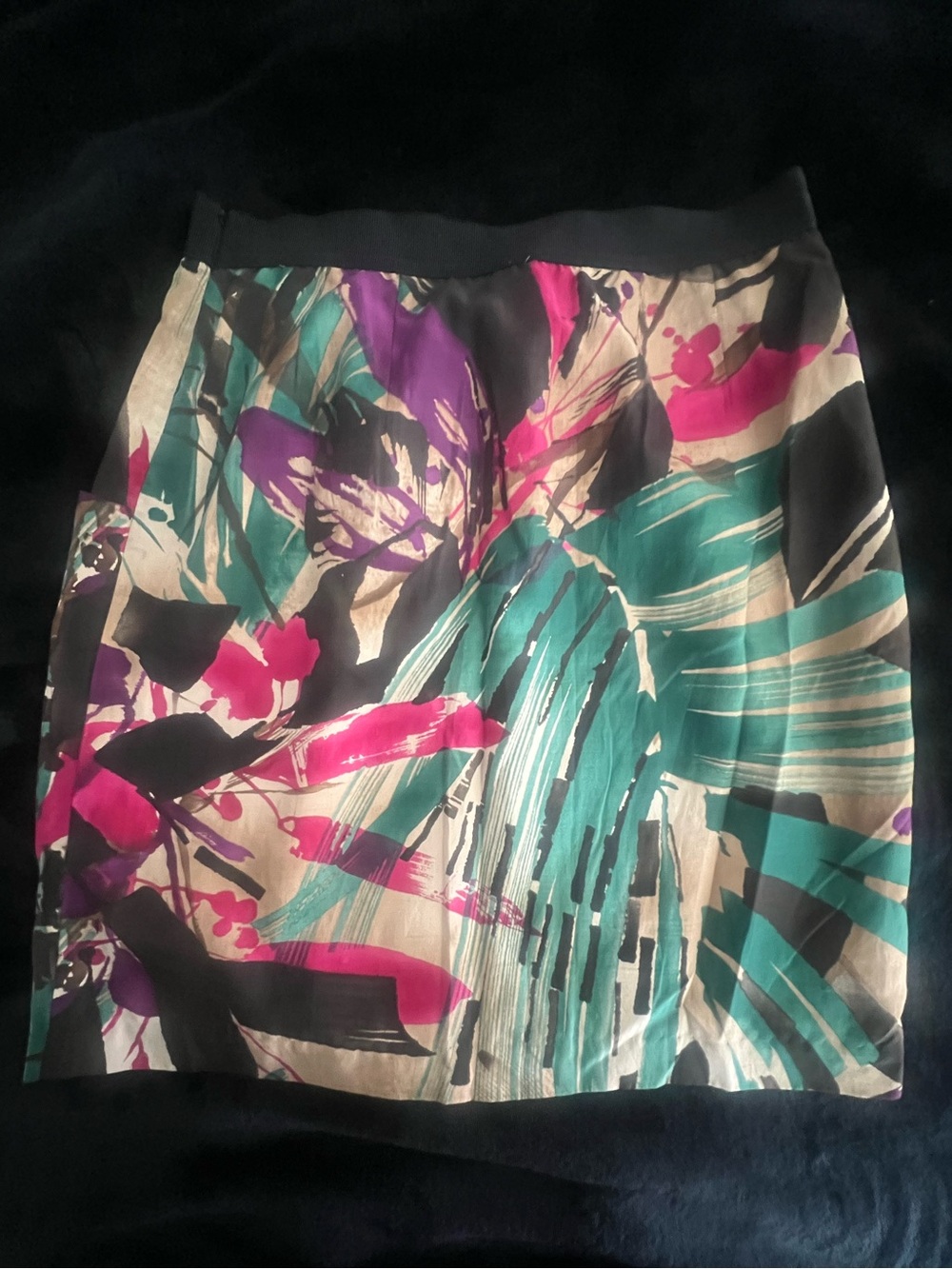 Ann Taylor Floral Abstract Pencil Skirt in Teal, Fuchsia & Purple